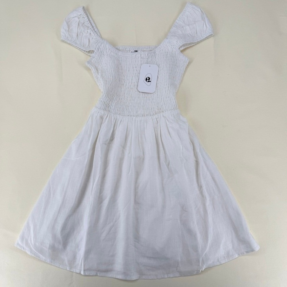 Elodie White Smocked Mini Dress Puff Sleeve Summer Cottagecore S NWT